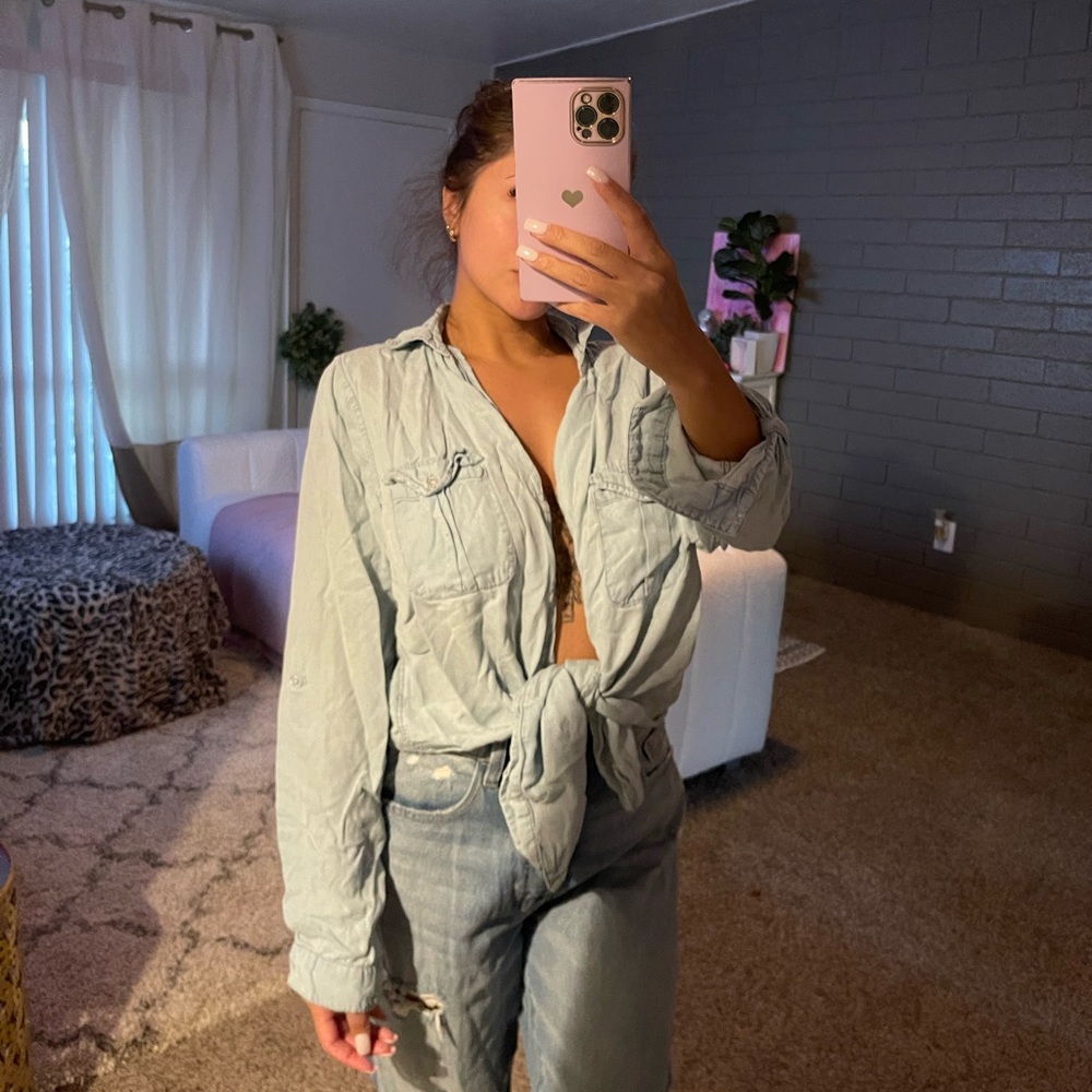 Denim button down tie top